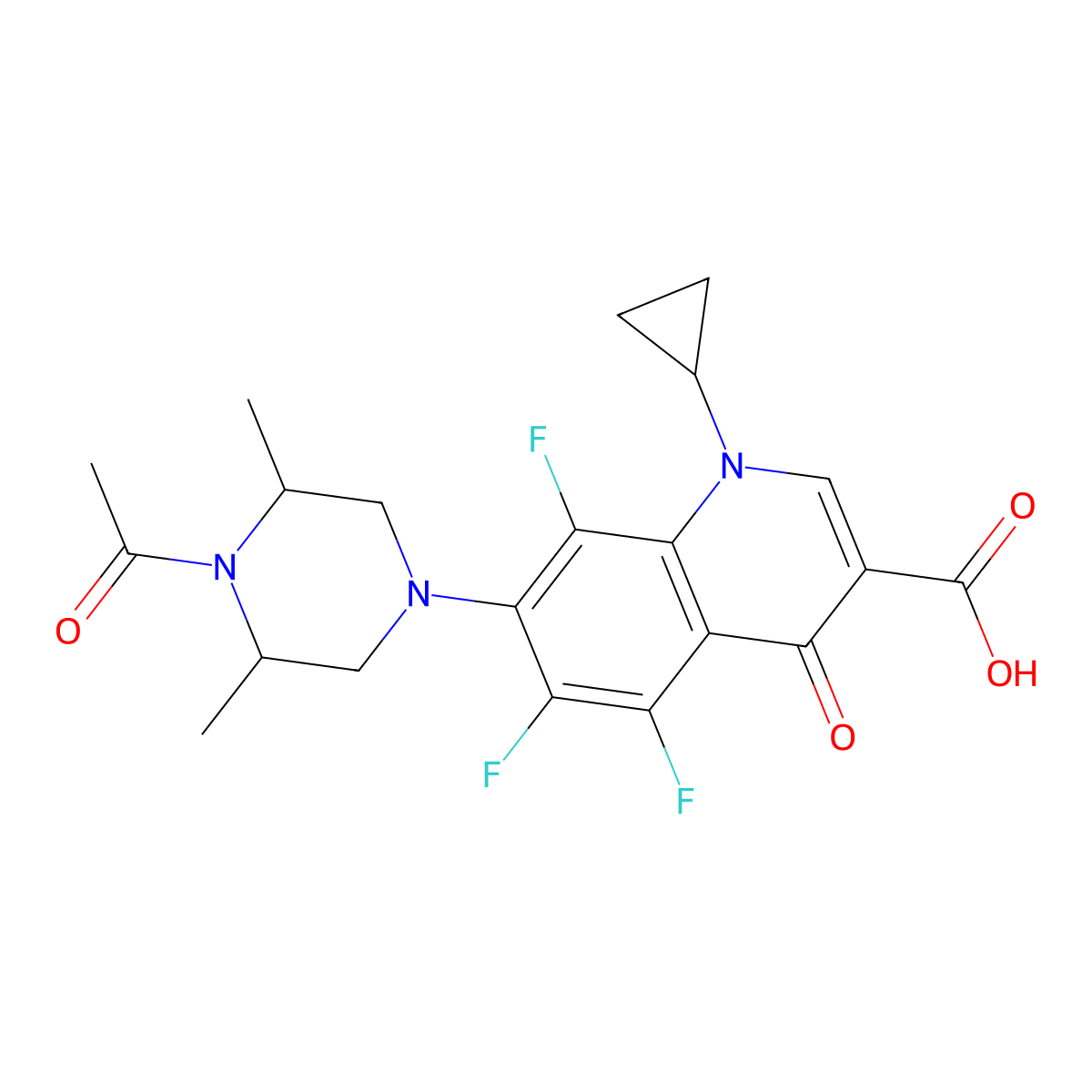 7-(4-Acetyl-3,5-dimethylpiperazin-1-yl)-1-cyclopropyl-5,6,8-trifluoro-4-oxo-1,4-dihydroquinoline-3-carboxylic acid molecular structure, CAS 1092344-87-0