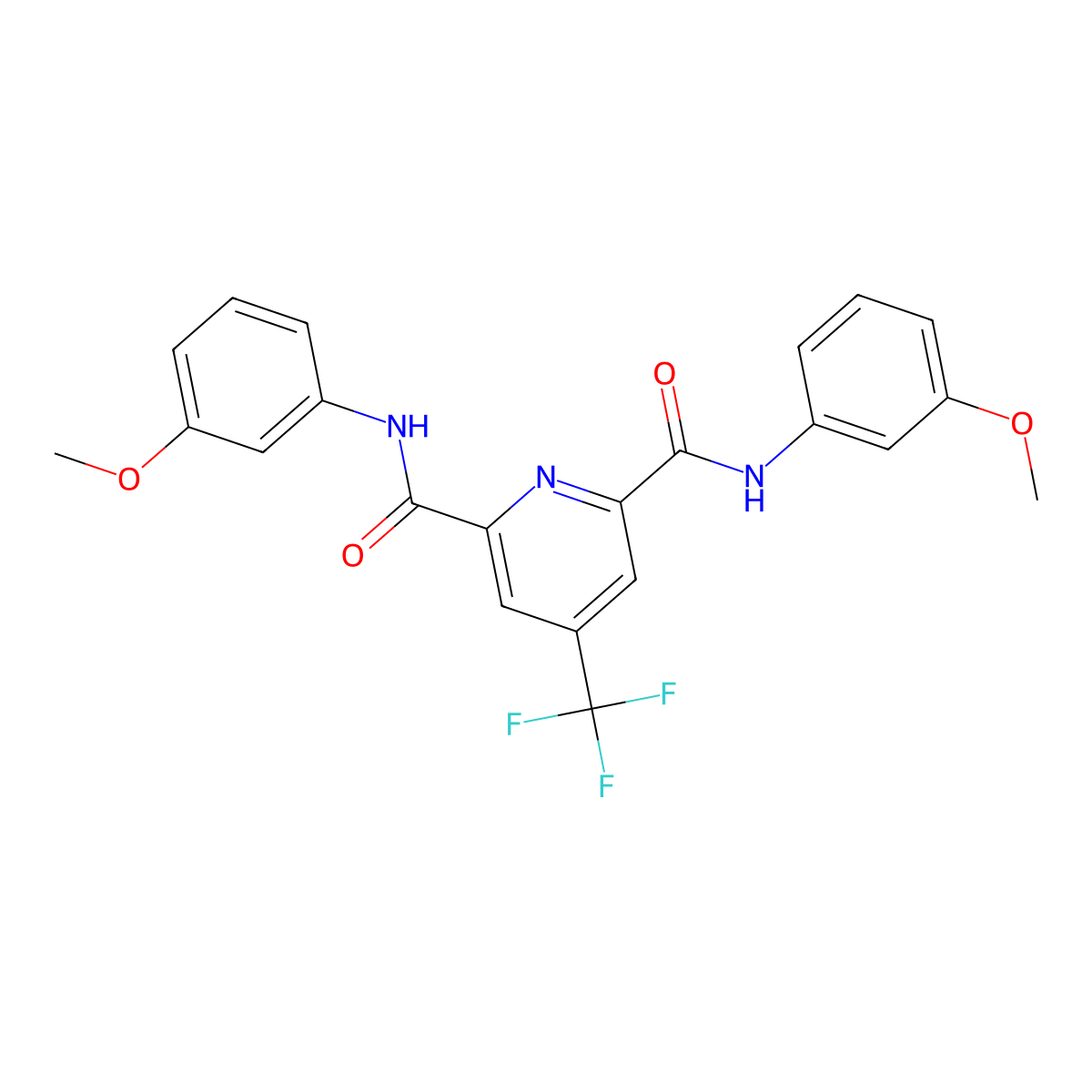 N2,N6-bis(3-methoxyphenyl)-4-(trifluoromethyl)pyridine-2,6-dicarboxamide molecular structure, CAS 1092344-88-1