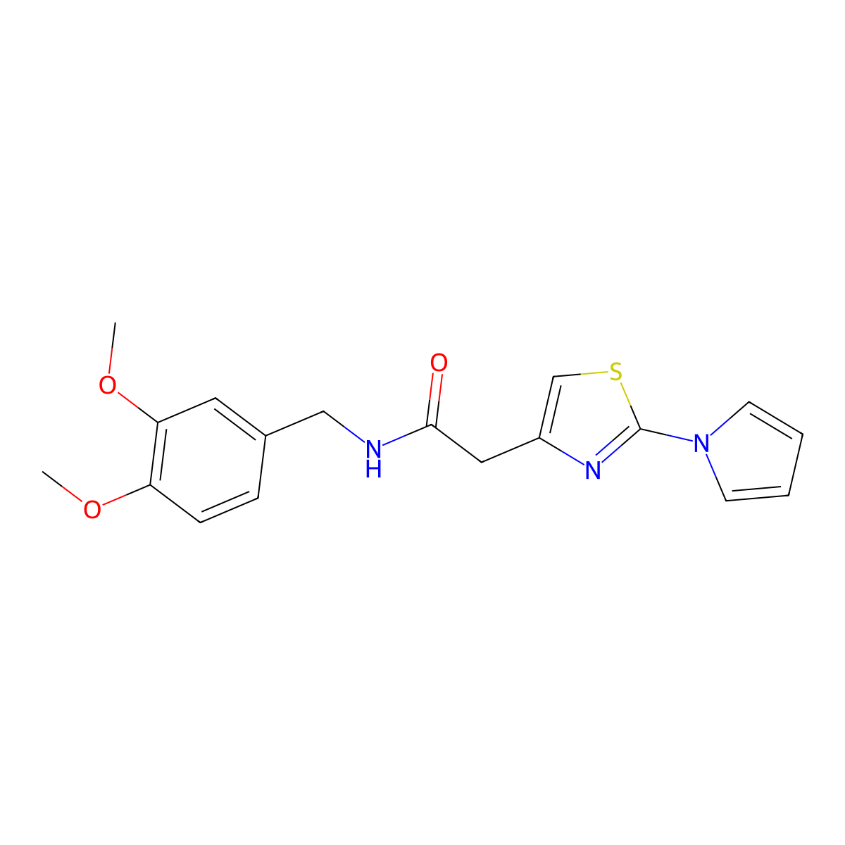 N-(3,4-dimethoxybenzyl)-2-[2-(1H-pyrrol-1-yl)-1,3-thiazol-4-yl]acetamide molecular structure, CAS 1092345-08-8