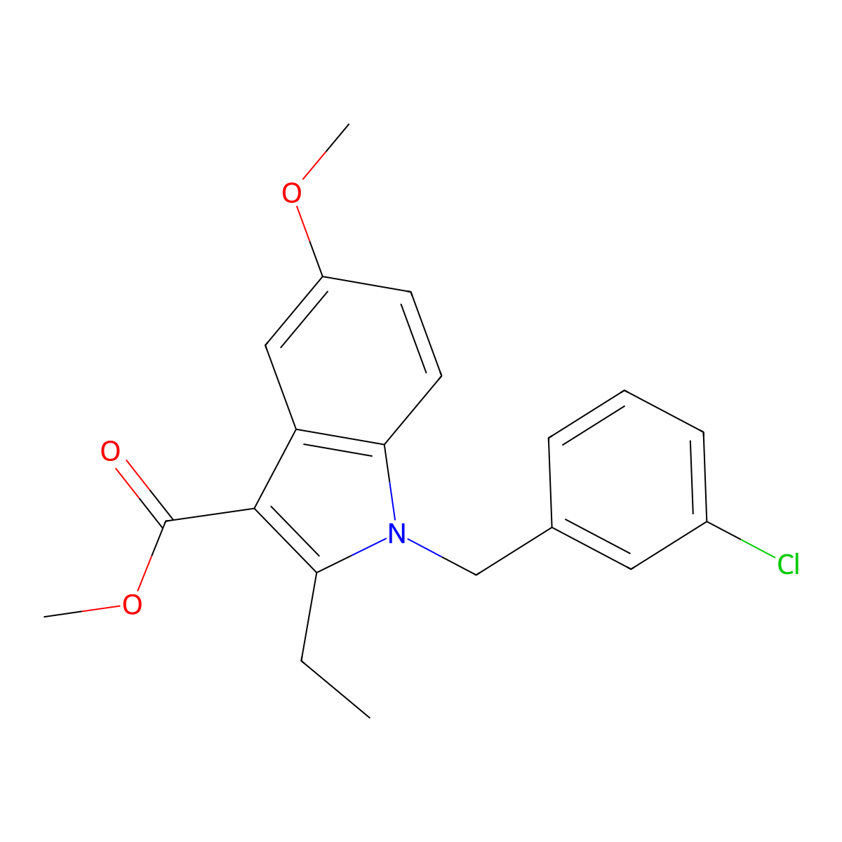 methyl 1-(3-chlorobenzyl)-2-ethyl-5-methoxy-1H-indole-3-carboxylate molecular structure, CAS 1092345-30-6