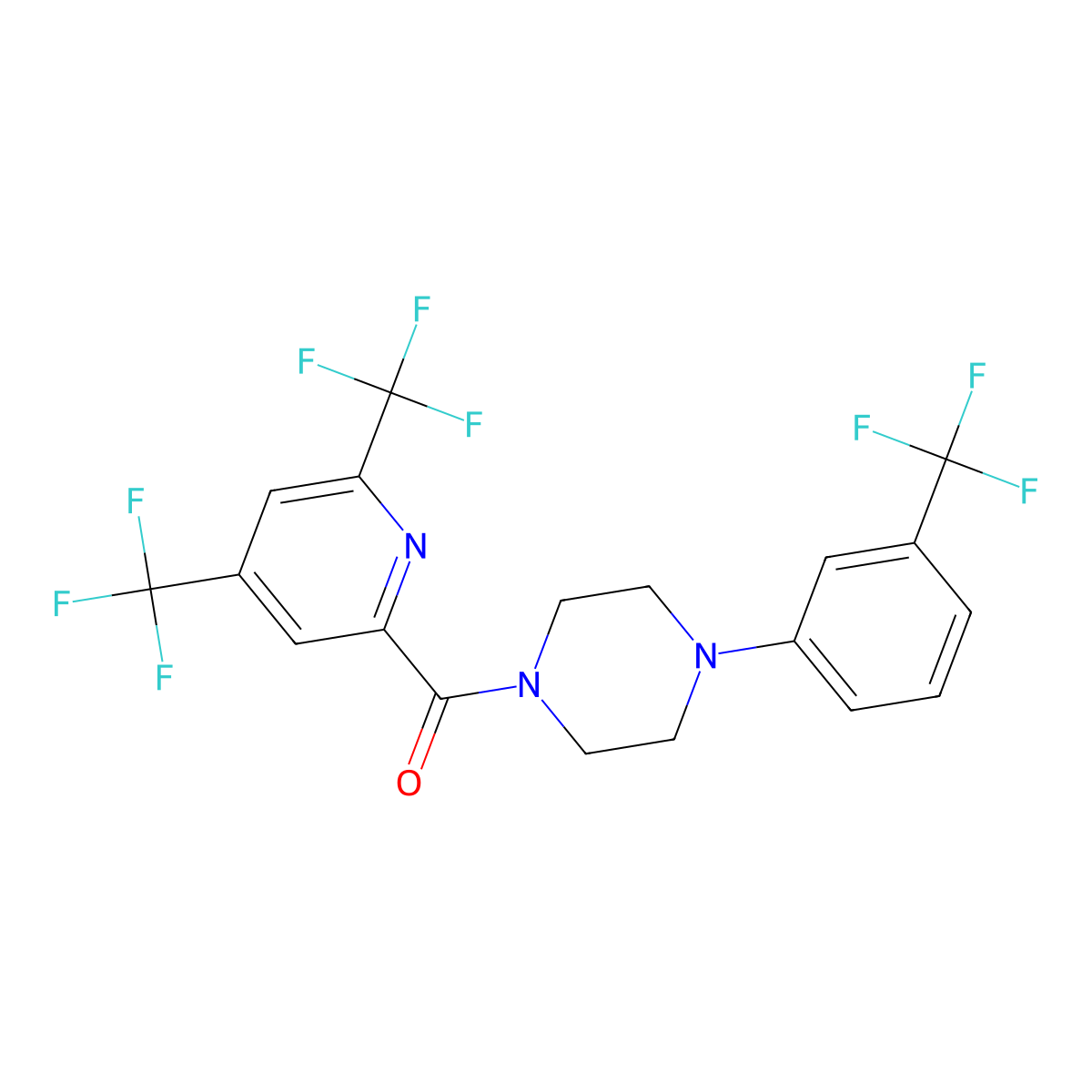 1-[4,6-Bis(trifluoromethyl)pyridine-2-carbonyl]-4-[3-(trifluoromethyl)phenyl]piperazine molecular structure, CAS 1092345-33-9