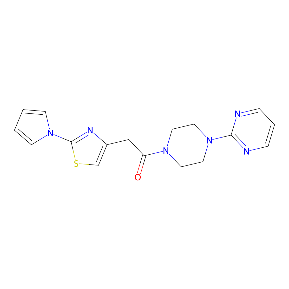 2-(2-(1H-pyrrol-1-yl)thiazol-4-yl)-1-(4-(pyrimidin-2-yl)piperazin-1-yl)ethanone molecular structure, CAS 1092345-38-4