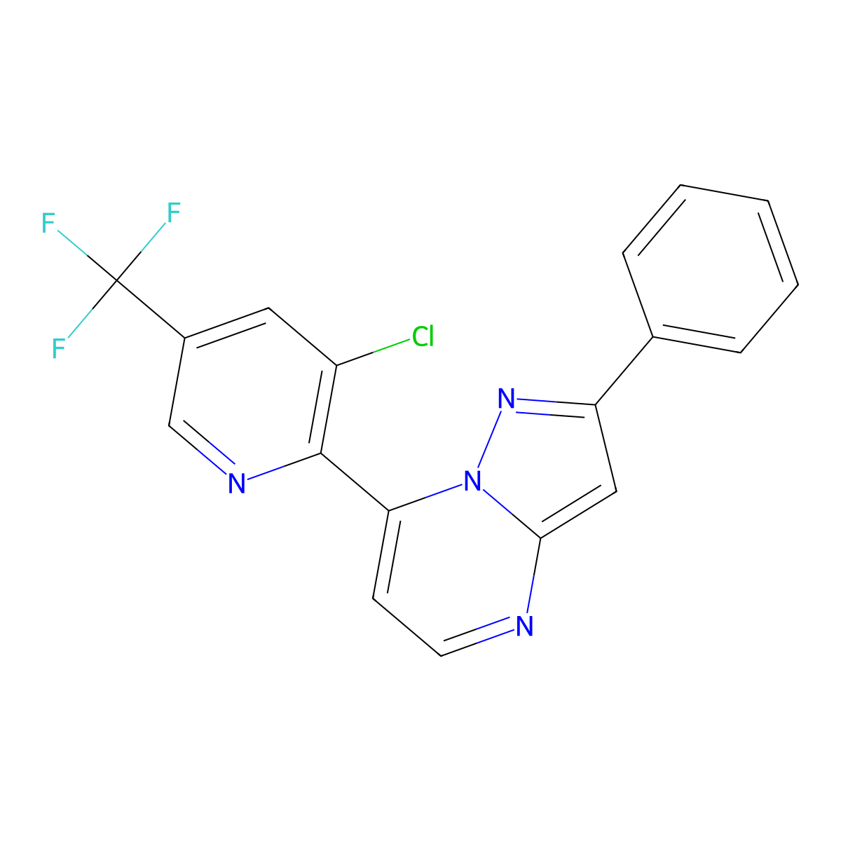 7-[3-Chloro-5-(trifluoromethyl)-2-pyridinyl]-2-phenylpyrazolo[1,5-a]pyrimidine molecular structure, CAS 1092345-56-6