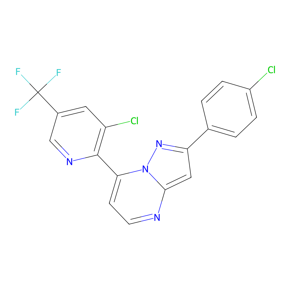 2-(4-Chlorophenyl)-7-[3-chloro-5-(trifluoromethyl)-2-pyridinyl]pyrazolo[1,5-a]pyrimidine molecular structure, CAS 1092345-64-6