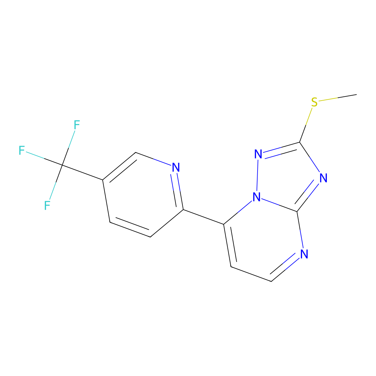 2-[2-(Methylsulfanyl)-[1,2,4]triazolo[1,5-a]pyrimidin-7-yl]-5-(trifluoromethyl)pyridine molecular structure, CAS 1092345-72-6