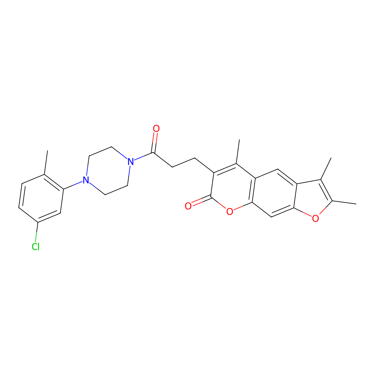 6-{3-[4-(5-chloro-2-methylphenyl)piperazin-1-yl]-3-oxopropyl}-2,3,5-trimethyl-7H-furo[3,2-g]chromen-7-one molecular structure, CAS 1092345-77-1