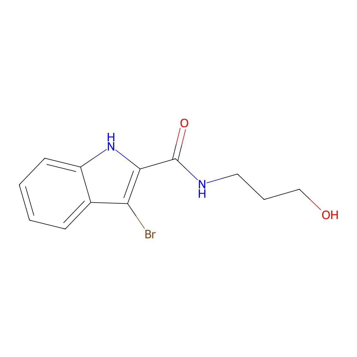 3-bromo-N-(3-hydroxypropyl)-1H-indole-2-carboxamide molecular structure, CAS 1092345-78-2