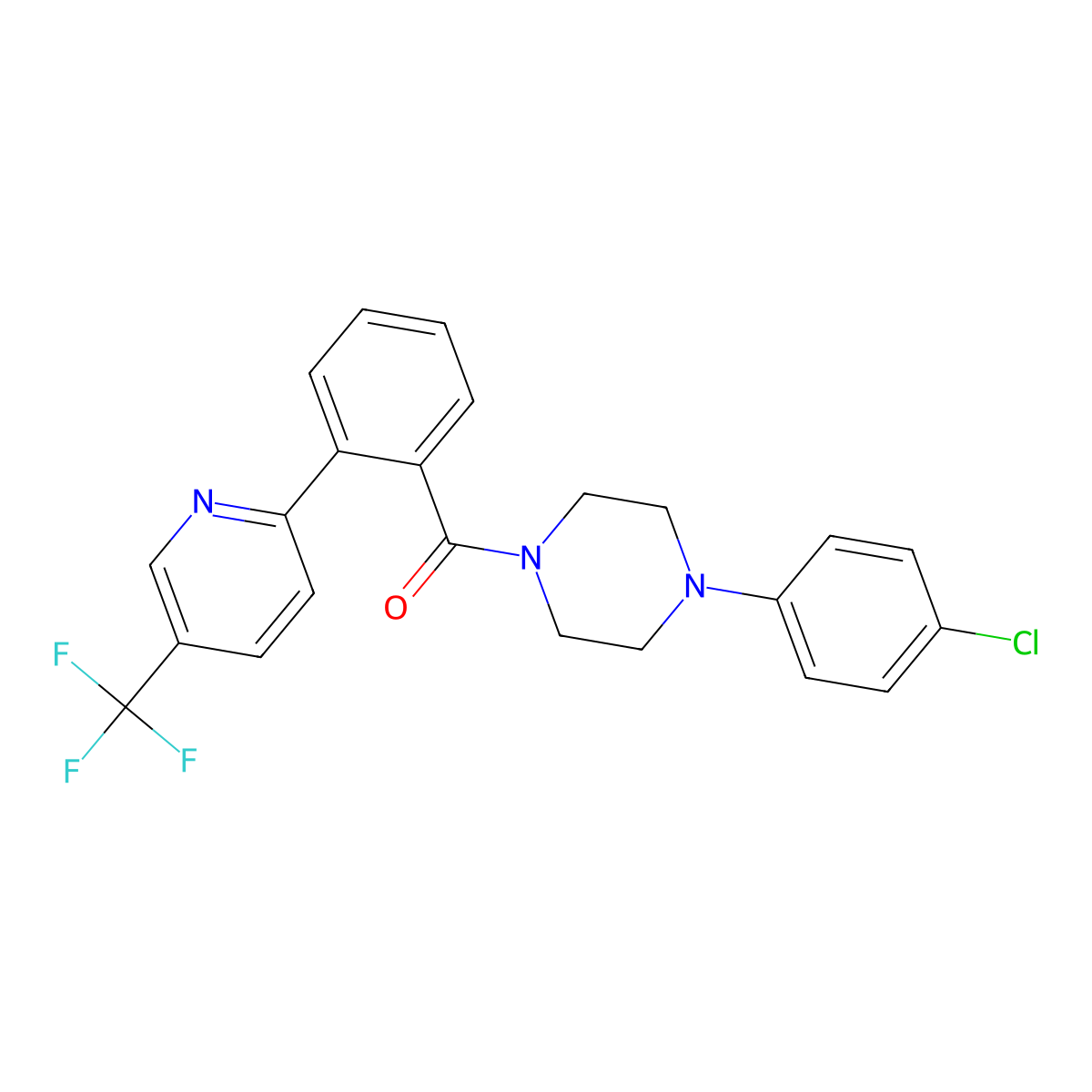 1-(4-Chlorophenyl)-4-{2-[5-(trifluoromethyl)pyridin-2-yl]benzoyl}piperazine molecular structure, CAS 1092345-91-9