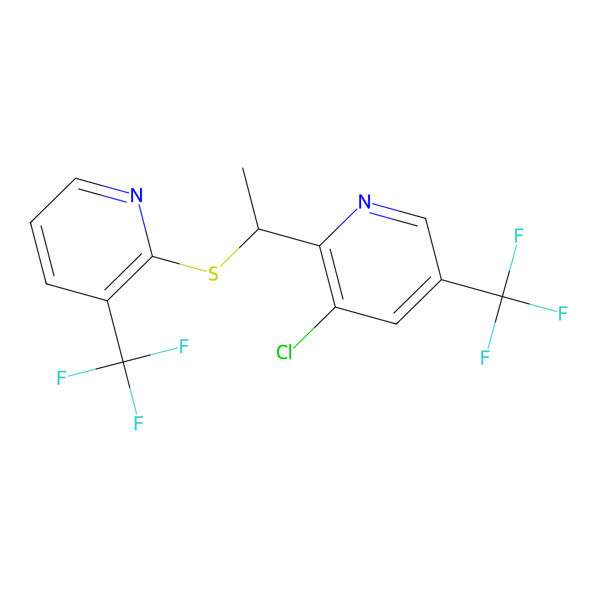 3-Chloro-5-(trifluoromethyl)-2-(1-{[3-(trifluoromethyl)pyridin-2-yl]sulfanyl}ethyl)pyridine molecular structure, CAS 1092345-94-2