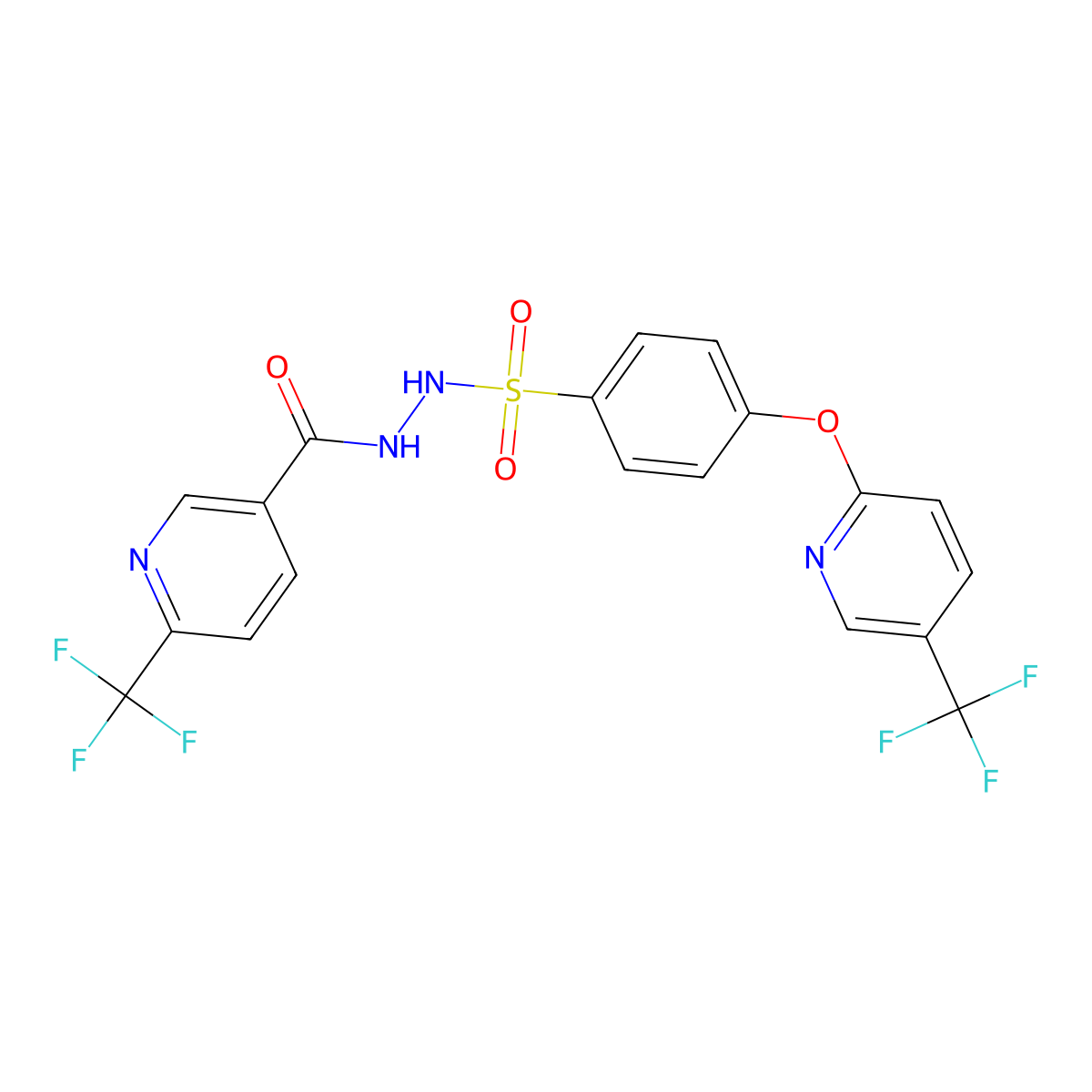 6-(trifluoromethyl)-N'-(4-{[5-(trifluoromethyl)pyridin-2-yl]oxy}benzenesulfonyl)pyridine-3-carbohydrazide molecular structure, CAS 1092346-08-1