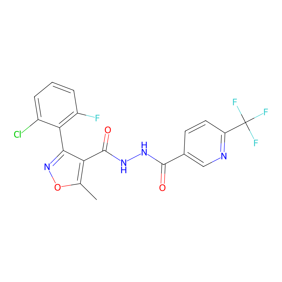 N'-[3-(2-chloro-6-fluorophenyl)-5-methyl-1,2-oxazole-4-carbonyl]-6-(trifluoromethyl)pyridine-3-carbohydrazide molecular structure, CAS 1092346-16-1
