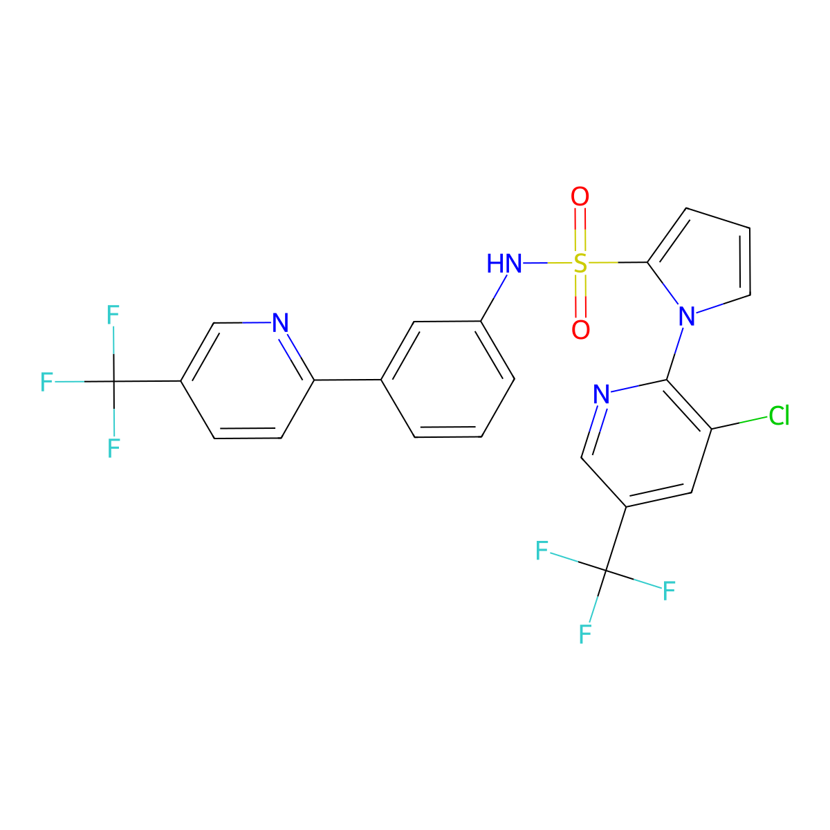 1-[3-chloro-5-(trifluoromethyl)pyridin-2-yl]-N-{3-[5-(trifluoromethyl)pyridin-2-yl]phenyl}-1H-pyrrole-2-sulfonamide molecular structure, CAS 1092346-21-8