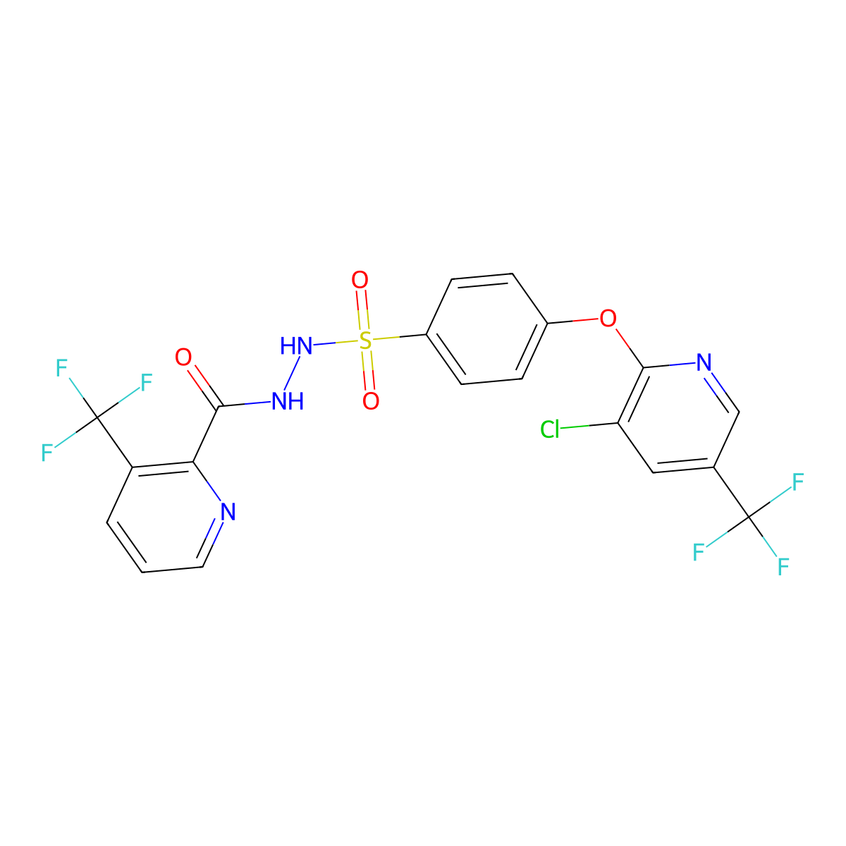 N'-(4-{[3-chloro-5-(trifluoromethyl)pyridin-2-yl]oxy}benzenesulfonyl)-3-(trifluoromethyl)pyridine-2-carbohydrazide molecular structure, CAS 1092346-40-1