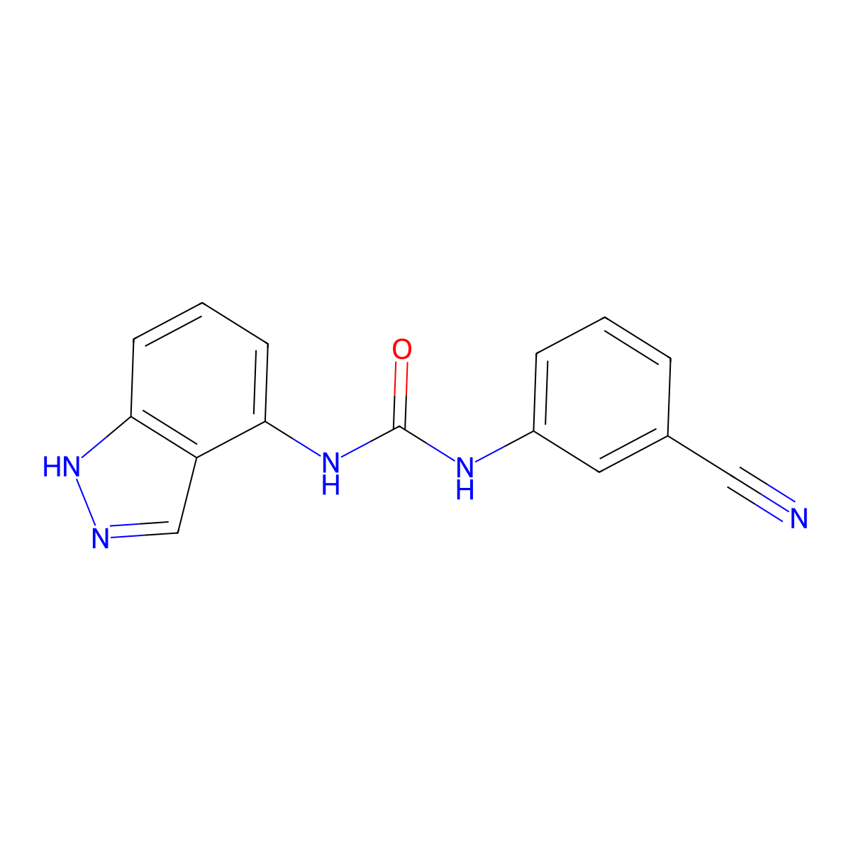 N-(3-cyanophenyl)-N'-(1H-indazol-4-yl)urea molecular structure, CAS 1092346-46-7