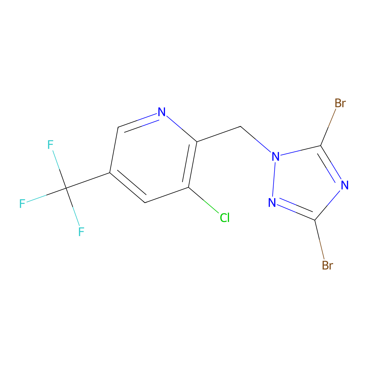 3-chloro-2-[(3,5-dibromo-1H-1,2,4-triazol-1-yl)methyl]-5-(trifluoromethyl)pyridine molecular structure, CAS 1092346-47-8