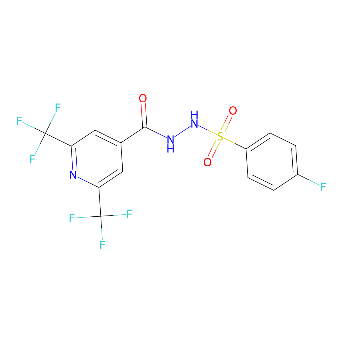 N'-(4-fluorobenzenesulfonyl)-2,6-bis(trifluoromethyl)pyridine-4-carbohydrazide molecular structure, CAS 1092346-52-5