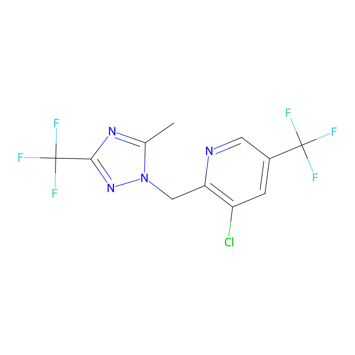 3-chloro-2-{[5-methyl-3-(trifluoromethyl)-1H-1,2,4-triazol-1-yl]methyl}-5-(trifluoromethyl)pyridine molecular structure, CAS 1092346-53-6