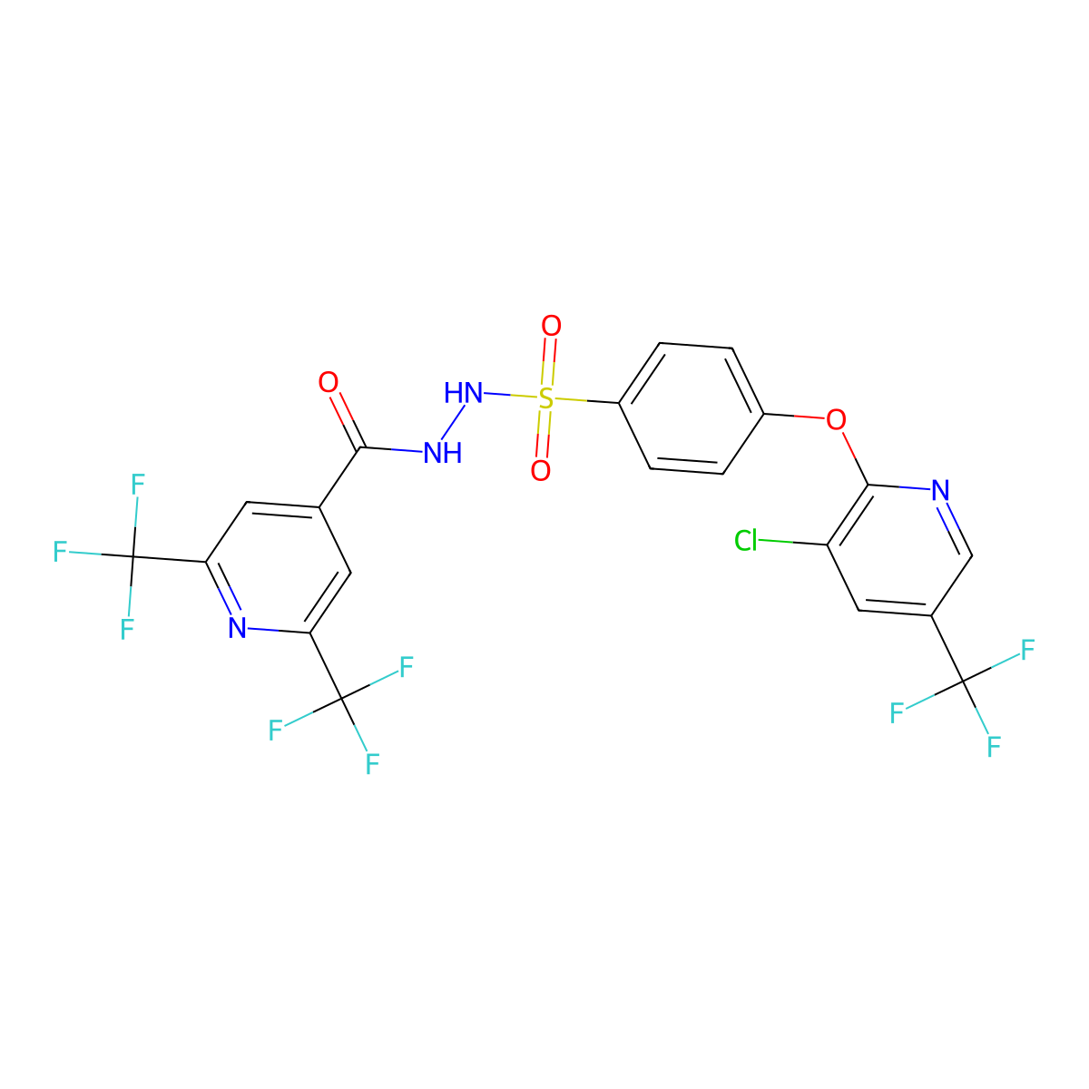 N'-(4-{[3-chloro-5-(trifluoromethyl)pyridin-2-yl]oxy}benzenesulfonyl)-2,6-bis(trifluoromethyl)pyridine-4-carbohydrazide molecular structure, CAS 1092346-64-9