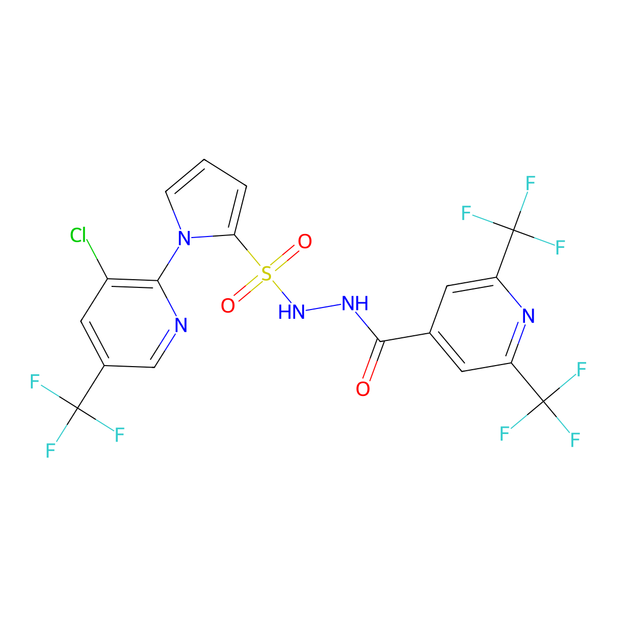 N'-({1-[3-chloro-5-(trifluoromethyl)pyridin-2-yl]-1H-pyrrol-2-yl}sulfonyl)-2,6-bis(trifluoromethyl)pyridine-4-carbohydrazide molecular structure, CAS 1092346-66-1