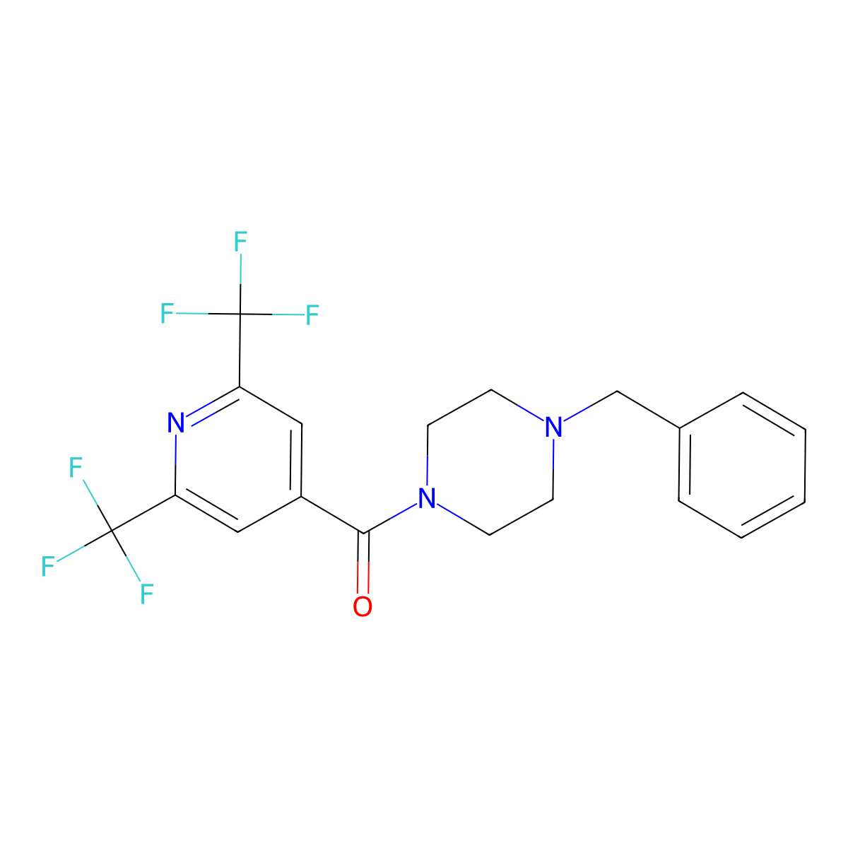 1-Benzyl-4-[2,6-bis(trifluoromethyl)pyridine-4-carbonyl]piperazine molecular structure, CAS 1092346-72-9