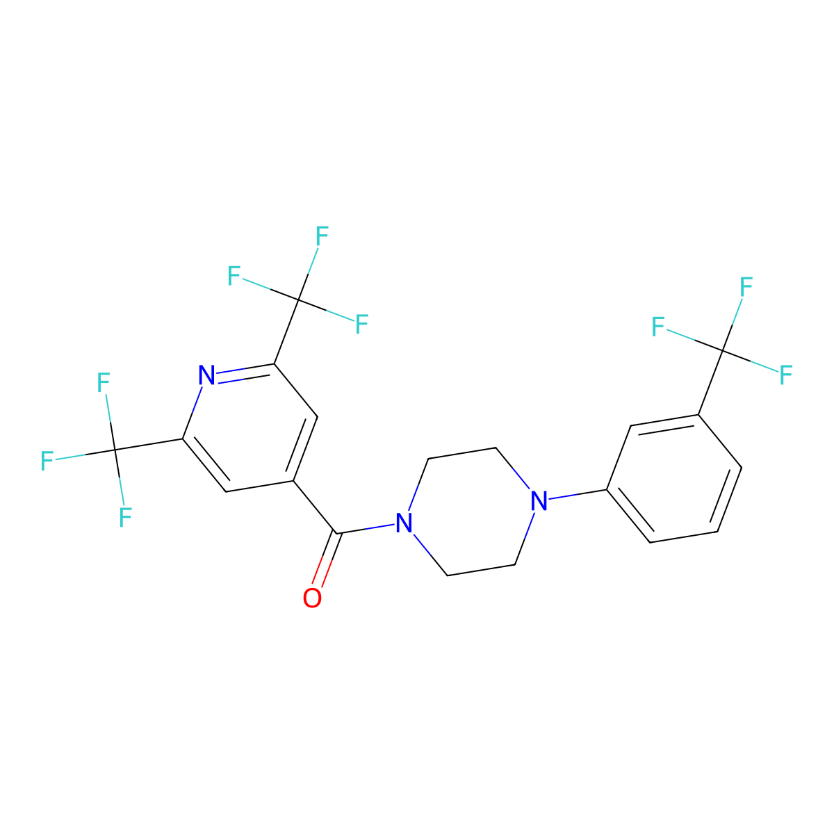 1-[2,6-Bis(trifluoromethyl)pyridine-4-carbonyl]-4-[3-(trifluoromethyl)phenyl]piperazine molecular structure, CAS 1092346-74-1