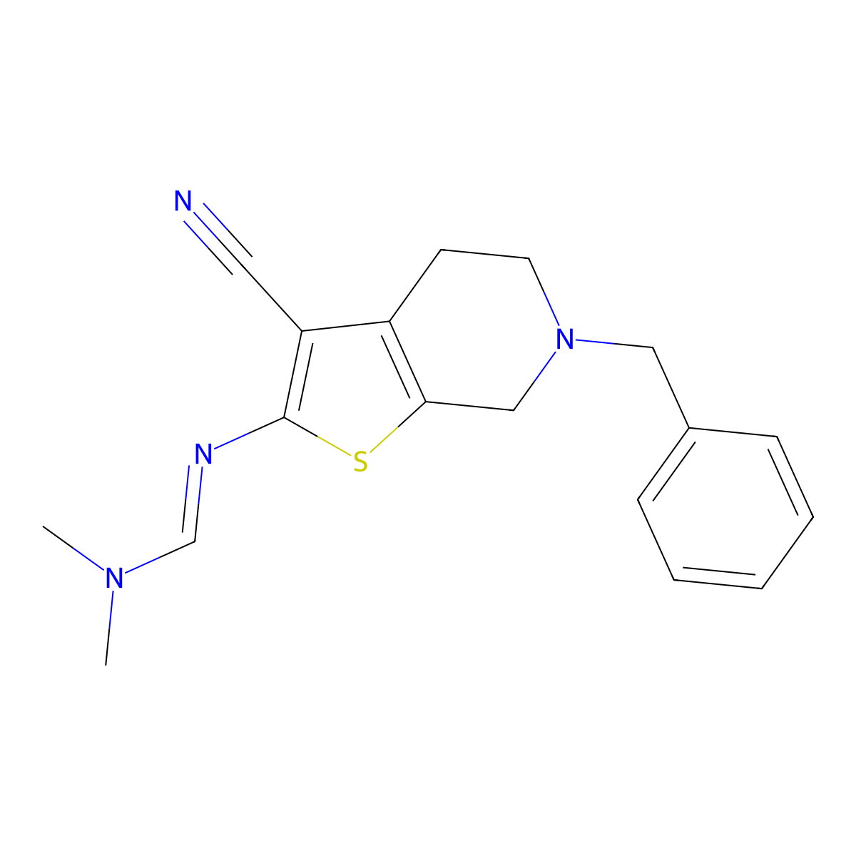 N'-(6-Benzyl-3-cyano-4,5,6,7-tetrahydrothieno-[2,3-c]pyridin-2-yl)-N,N-dimethyliminoformamide molecular structure, CAS 1092352-17-4