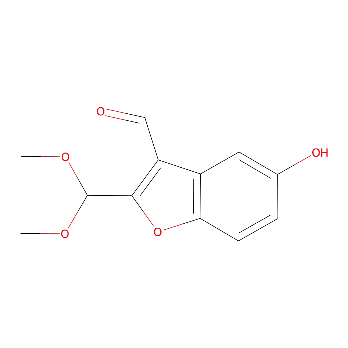 2-(Dimethoxymethyl)-5-hydroxy-1-benzofuran-3-carbaldehyde molecular structure, CAS 1092352-23-2