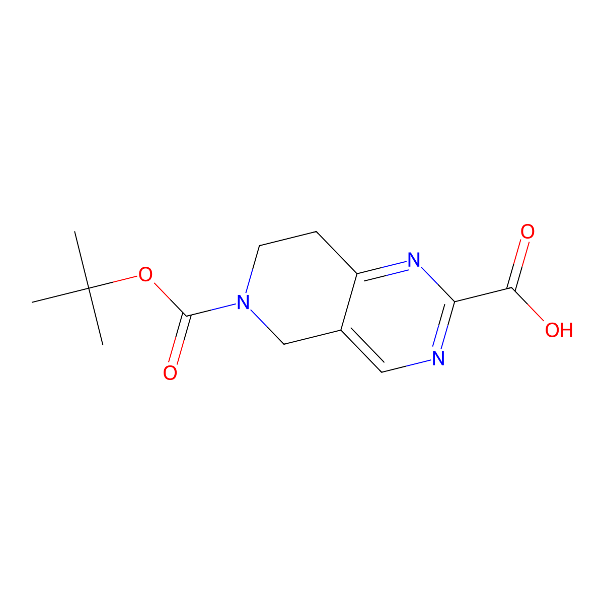 6-[(tert-butoxy)carbonyl]-5H,6H,7H,8H-pyrido[4,3-d]pyrimidine-2-carboxylic acid molecular structure, CAS 1092352-58-3