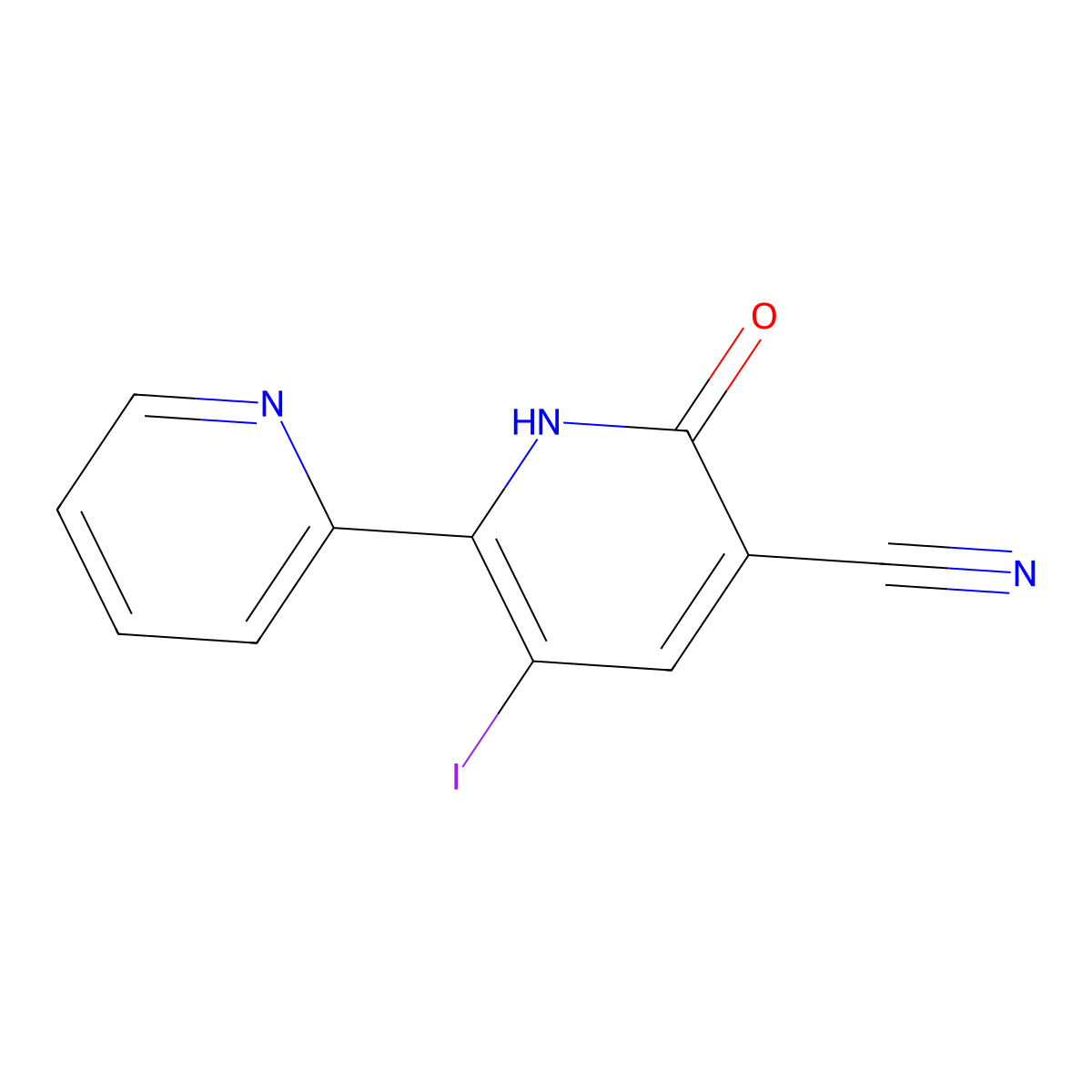 5-Iodo-2-oxo-6-(2-pyridinyl)-1,2-dihydro-3-pyridinecarbonitrile molecular structure, CAS 1092352-61-8
