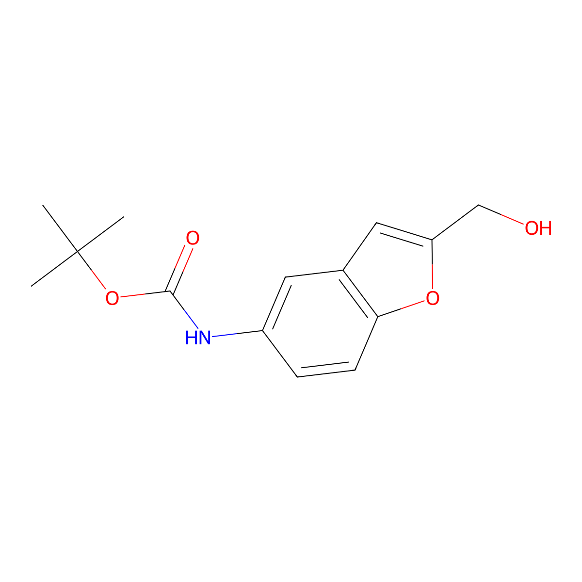 tert-butyl N-[2-(hydroxymethyl)-1-benzofuran-5-yl]carbamate molecular structure, CAS 1092352-63-0