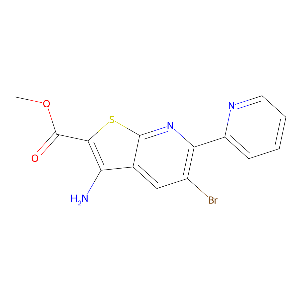 Methyl 3-amino-5-bromo-6-(pyridin-2-yl)thieno[2,3-b]pyridine-2-carboxylate molecular structure, CAS 1092352-72-1