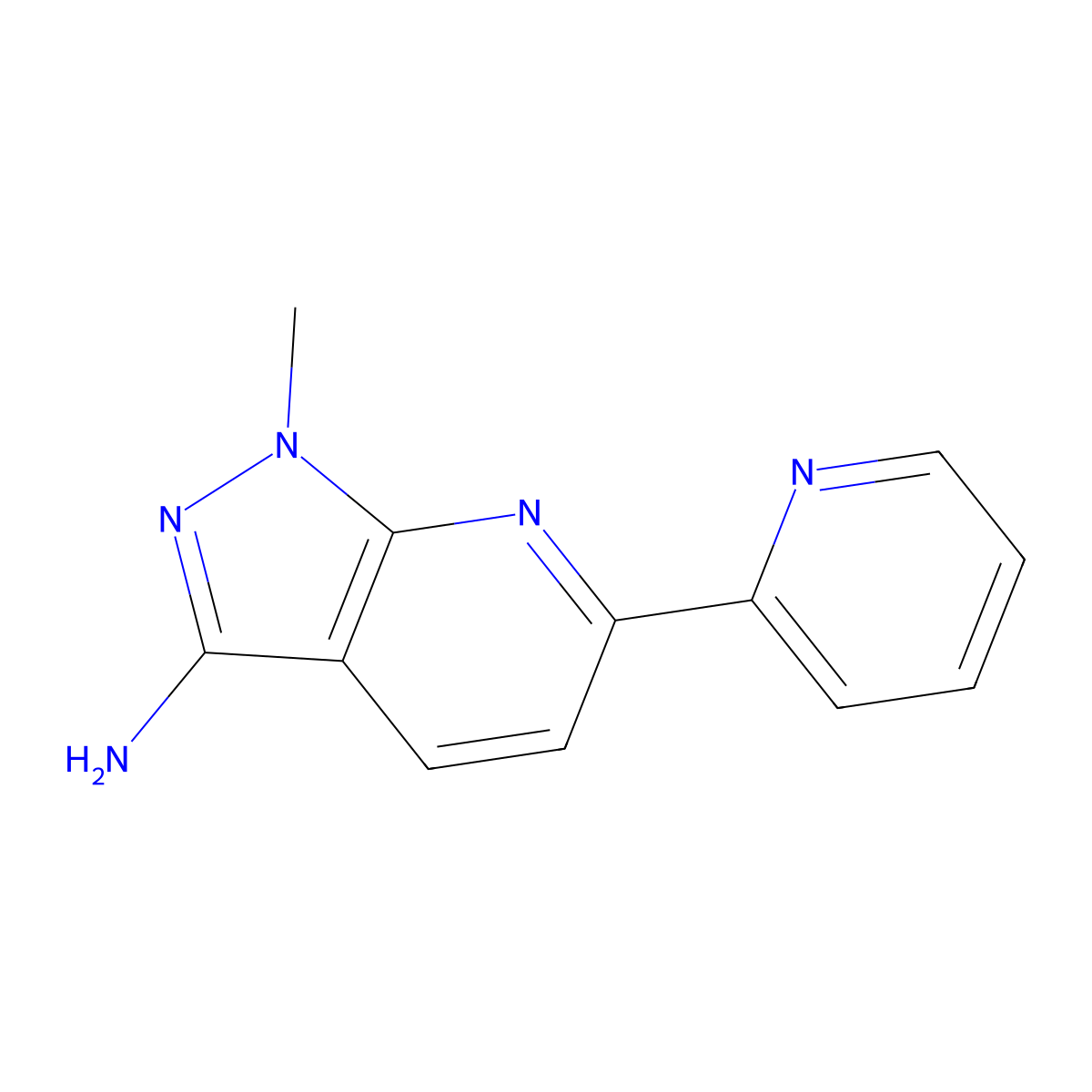 1-Methyl-6-(pyridin-2-yl)-1H-pyrazolo[3,4-b]pyridin-3-amine molecular structure, CAS 1092352-88-9