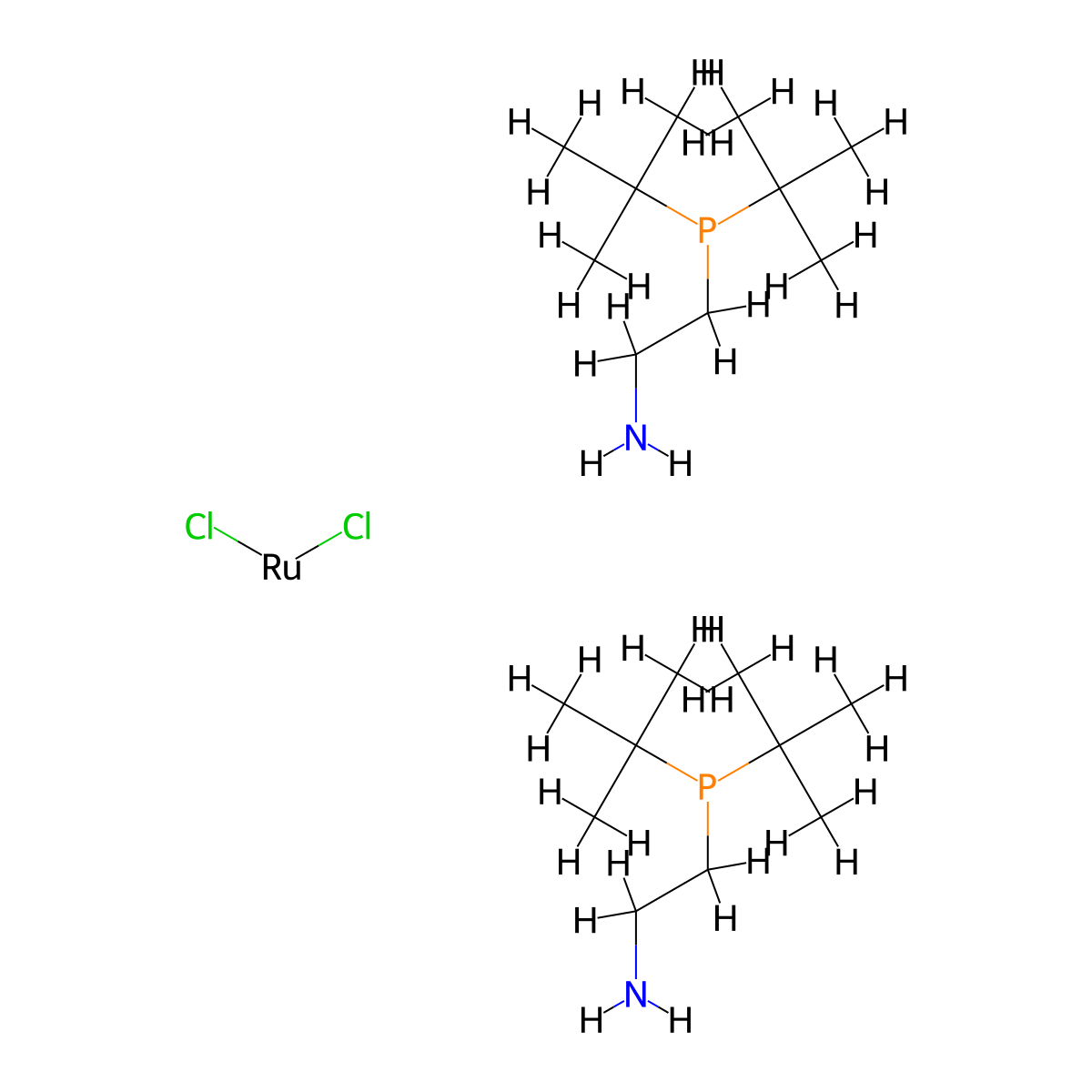 Dichlorobis[2-(di-t-butylphosphino)ethylamine]ruthenium(II) molecular structure, CAS 1092372-91-2
