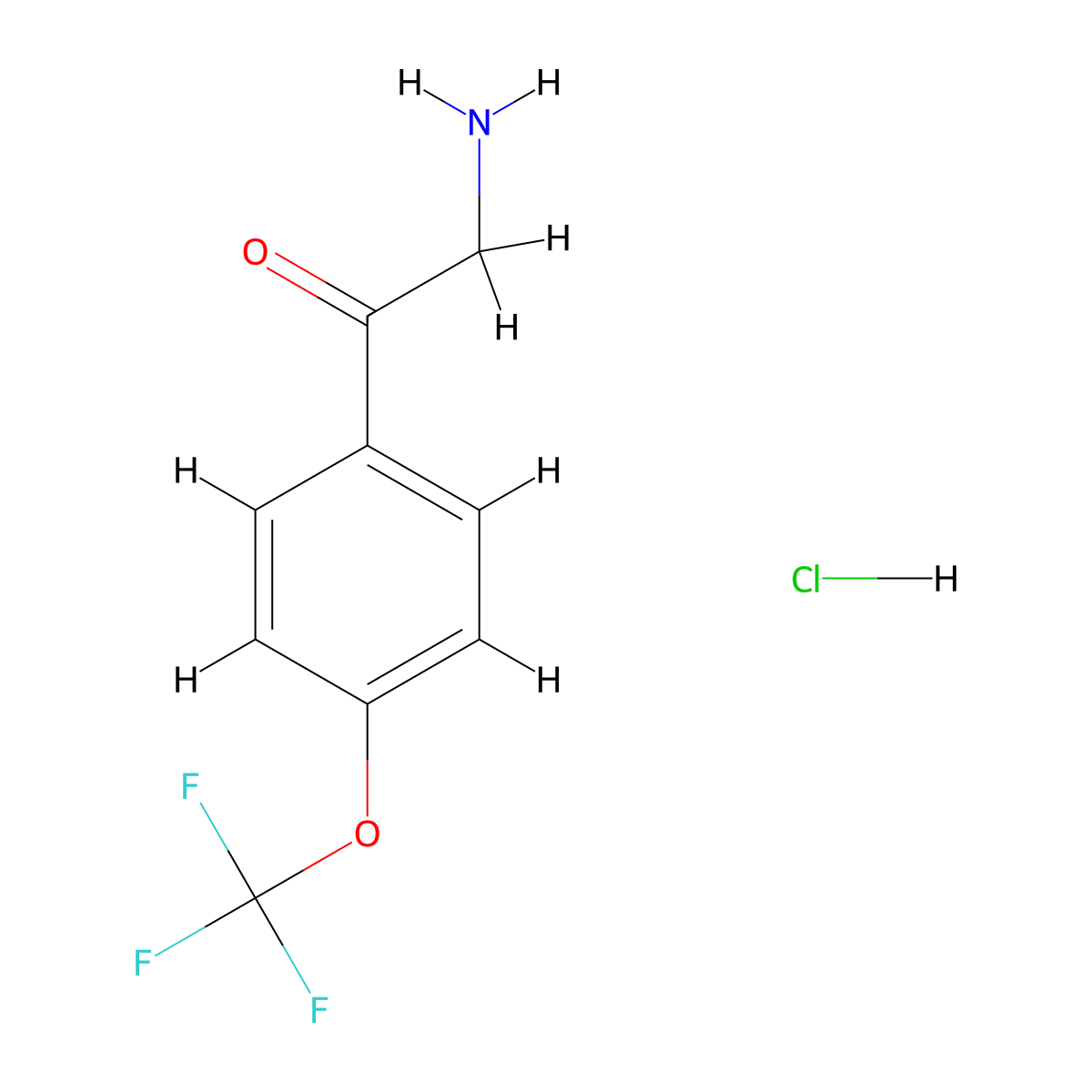 2-Amino-1-(4-(trifluoromethoxy)phenyl)ethanone hydrochloride molecular structure, CAS 1092390-14-1