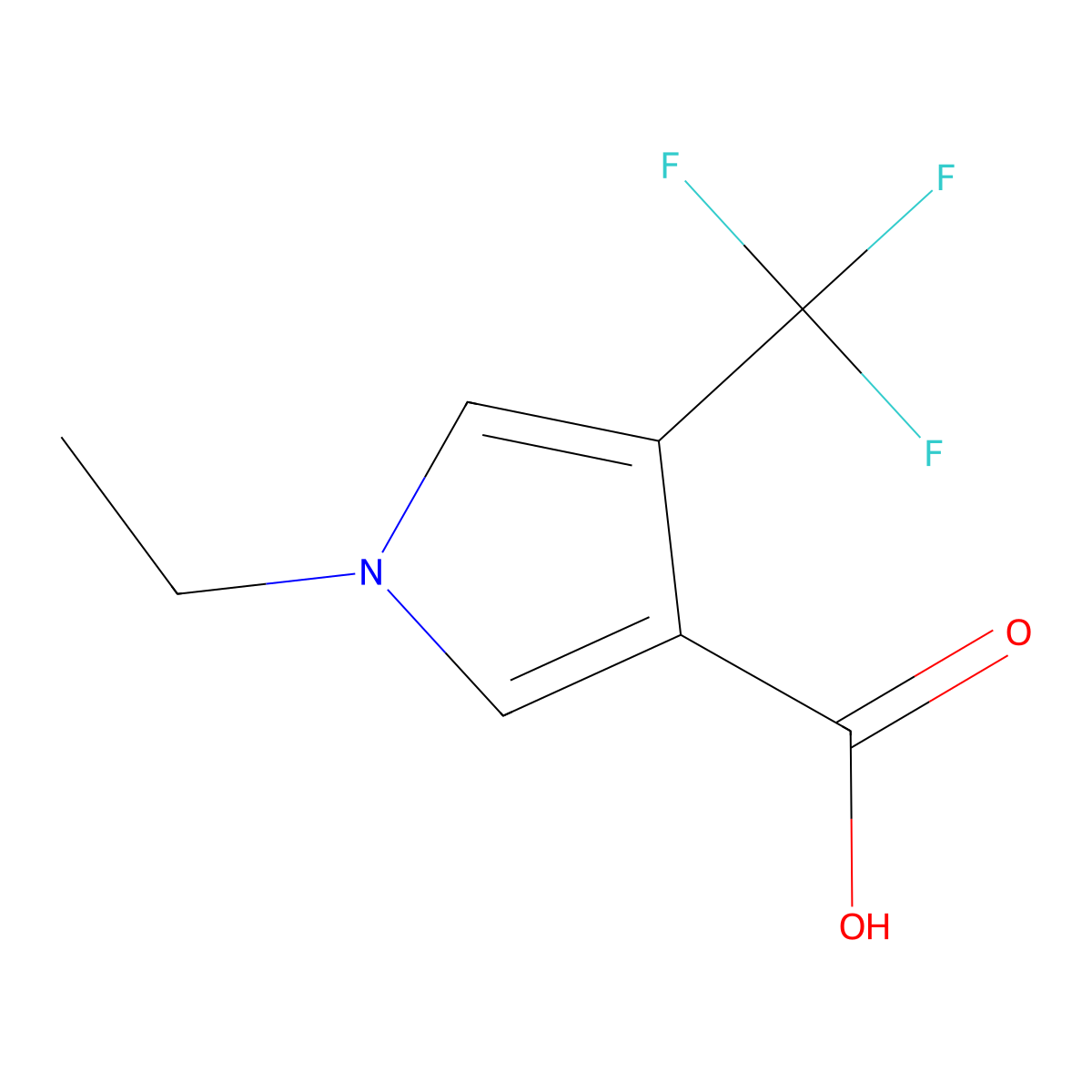 1-ethyl-4-(trifluoromethyl)-1H-pyrrole-3-carboxylic acid molecular structure, CAS 1092394-19-8