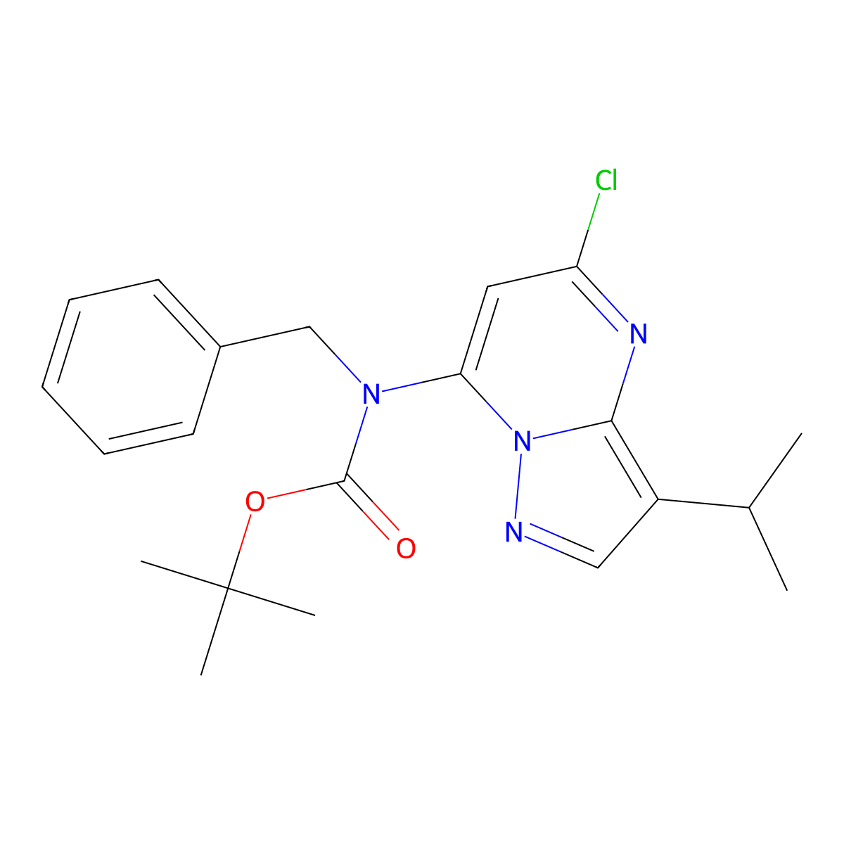 tert-Butyl benzyl(5-chloro-3-isopropylpyrazolo[1,5-a]pyrimidin-7-yl)carbamate molecular structure, CAS 1092444-33-1