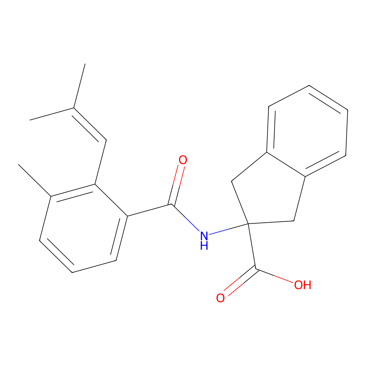2-[3-methyl-2-(2-methylprop-1-en-1-yl)benzamido]-2,3-dihydro-1H-indene-2-carboxylic acid molecular structure, CAS 1092445-62-9