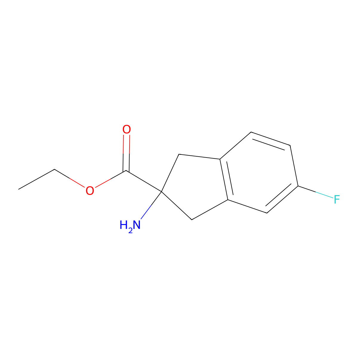 Ethyl 2-amino-5-fluoro-2,3-dihydro-1H-indene-2-carboxylate molecular structure, CAS 1092447-26-1