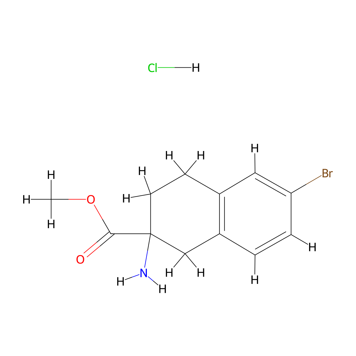 Methyl 2-amino-6-bromo-1,2,3,4-tetrahydronaphthalene-2-carboxylate hydrochloride molecular structure, CAS 1092449-07-4