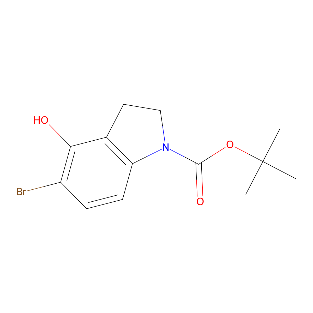 Tert-butyl 5-bromo-4-hydroxyindoline-1-carboxylate molecular structure, CAS 1092460-53-1