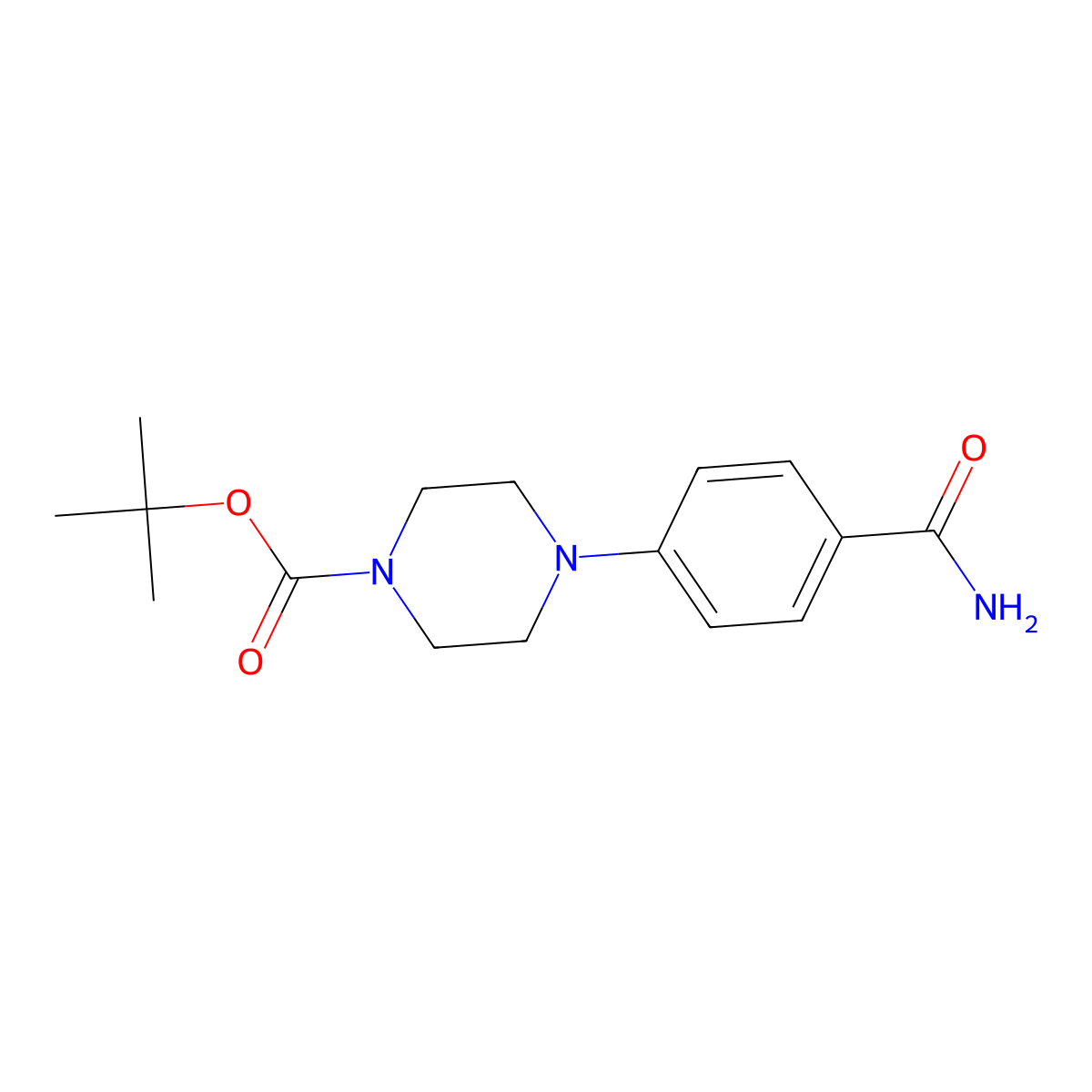 Tert-butyl 4-(4-carbamoylphenyl)piperazine-1-carboxylate molecular structure, CAS 1092481-51-0