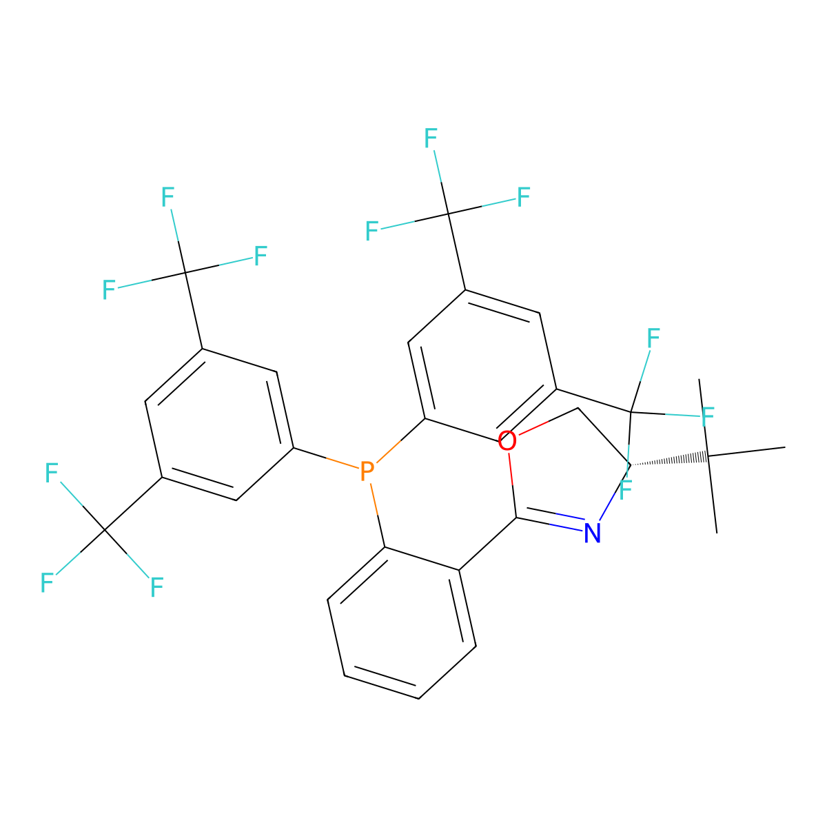 (S)-2-(2-(Bis(3,5-bis(trifluoromethyl)phenyl)phosphino)phenyl)-4-(tert-butyl)-4,5-dihydrooxazole molecular structure, CAS 1092491-37-6