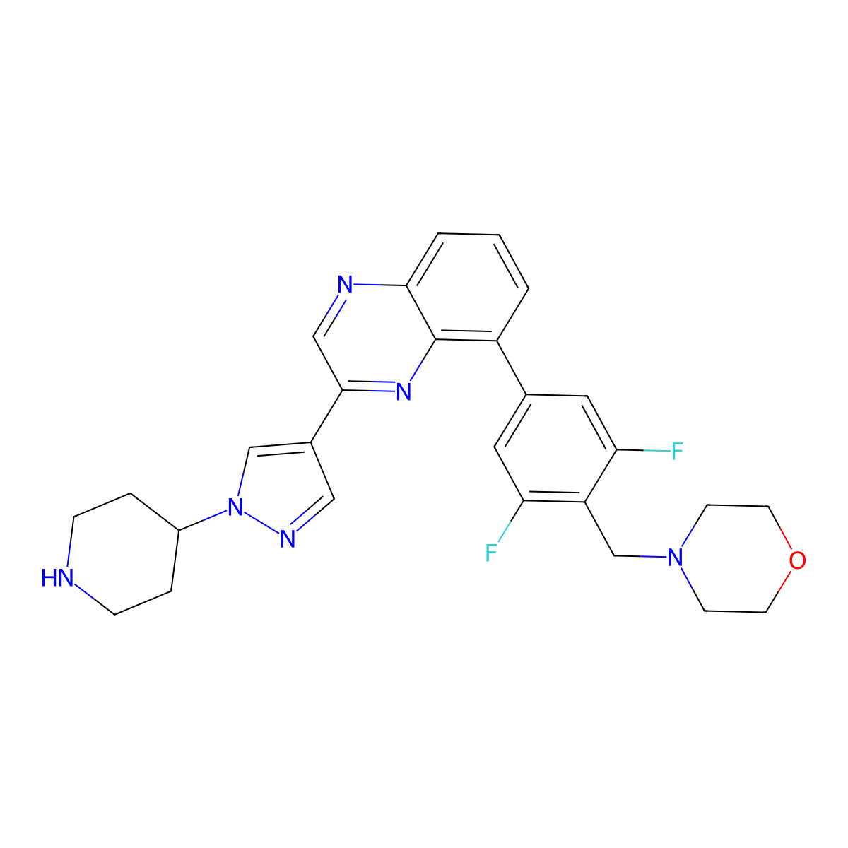 4-(2,6-difluoro-4-(3-(1-(piperidin-4-yl)-1H-pyrazol-4-yl)quinoxalin-5-yl)benzyl)morpholine molecular structure, CAS 1092499-93-8
