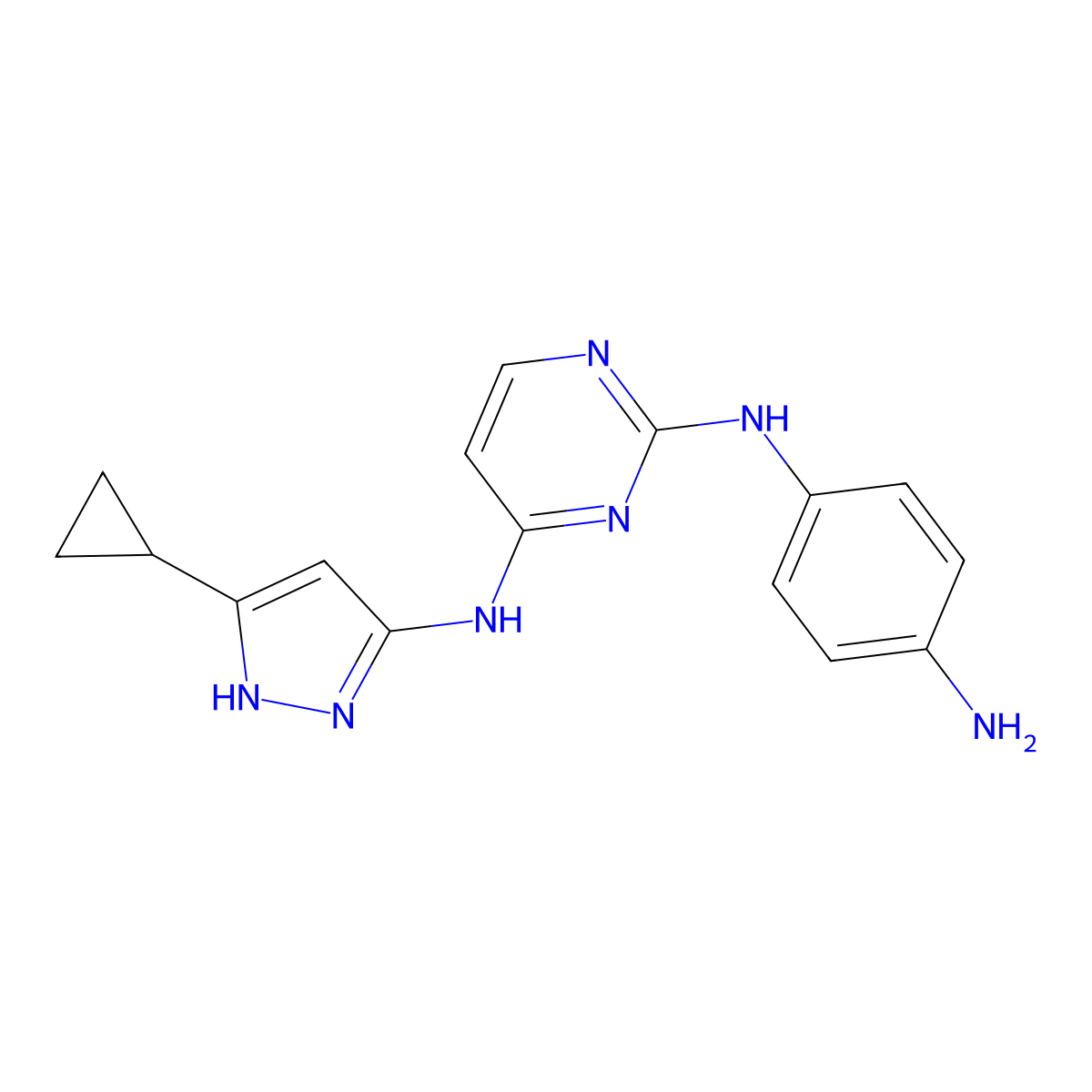 N2-(4-aminophenyl)-N4-(5-cyclopropyl-1H-pyrazol-3-yl)pyrimidine-2,4-diamine molecular structure, CAS 1092559-29-9