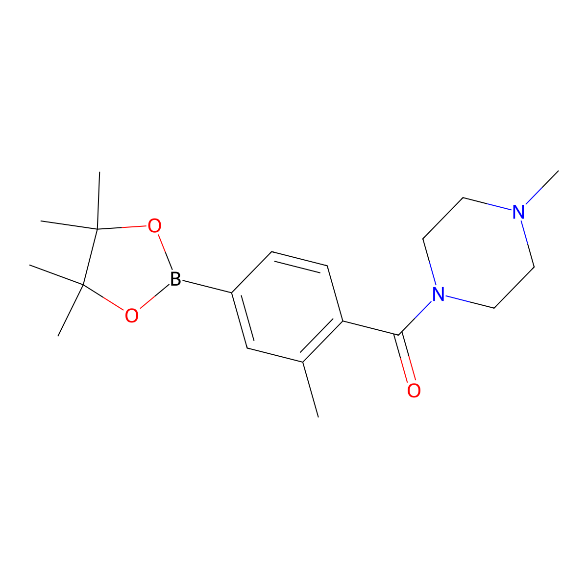 (2-Methyl-4-(4,4,5,5-tetramethyl-1,3,2-dioxaborolan-2-yl)phenyl)(4-methylpiperazin-1-yl)methanone molecular structure, CAS 1092563-26-2