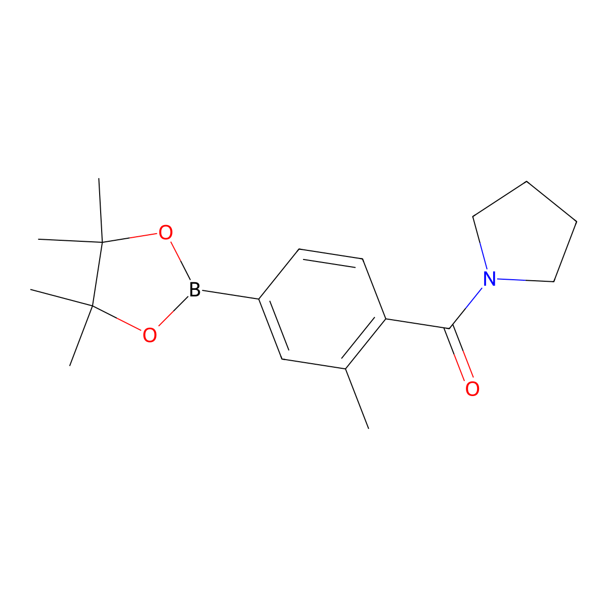 [2-Methyl-4-(4,4,5,5-tetramethyl-[1,3,2]dioxaborolan-2-yl)-phenyl]-pyrrolidin-1-yl-methanone molecular structure, CAS 1092563-41-1