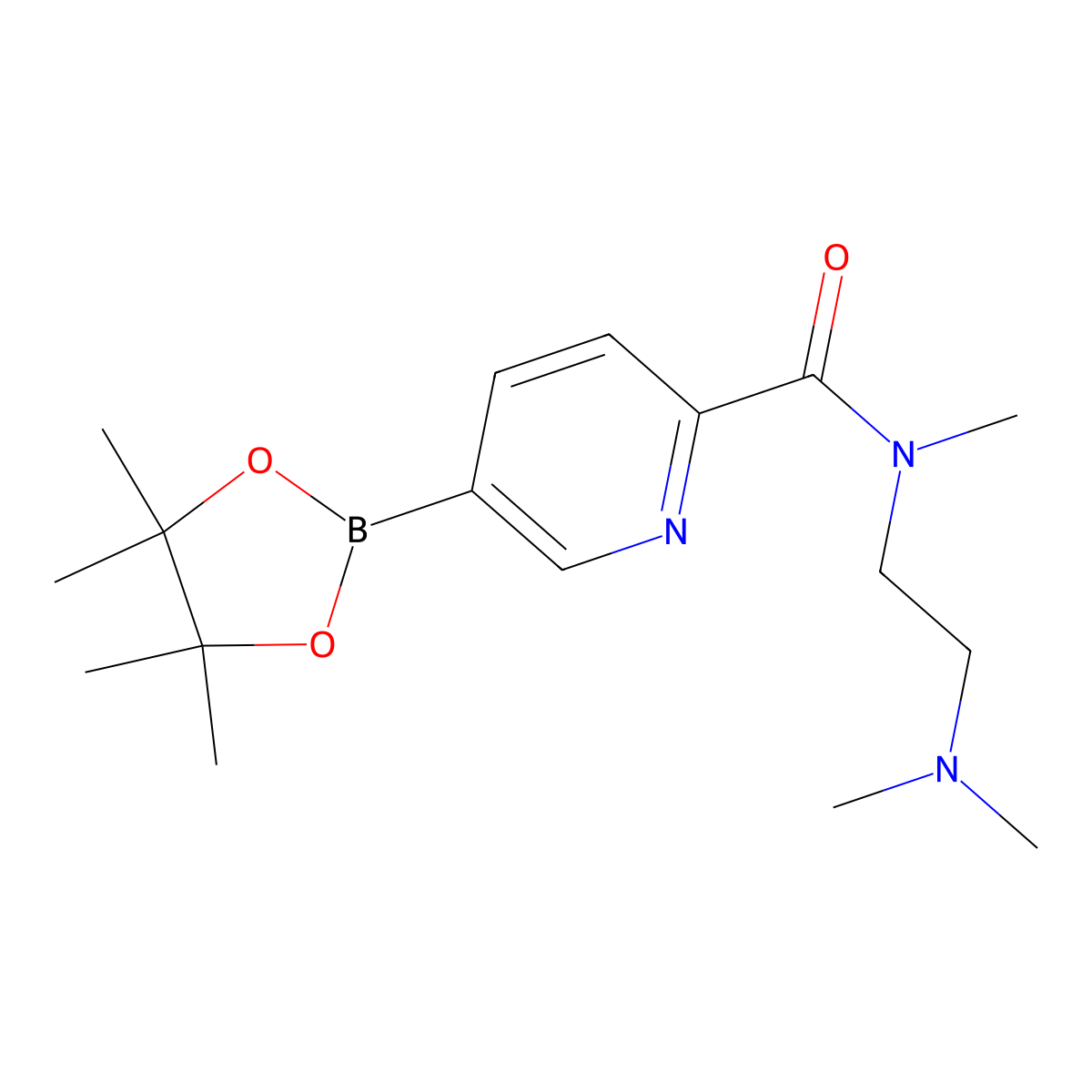 N-(2-(dimethylamino)ethyl)-N-methyl-5-(4,4,5,5-tetramethyl-1,3,2-dioxaborolan-2-yl)picolinamide molecular structure, CAS 1092563-60-4