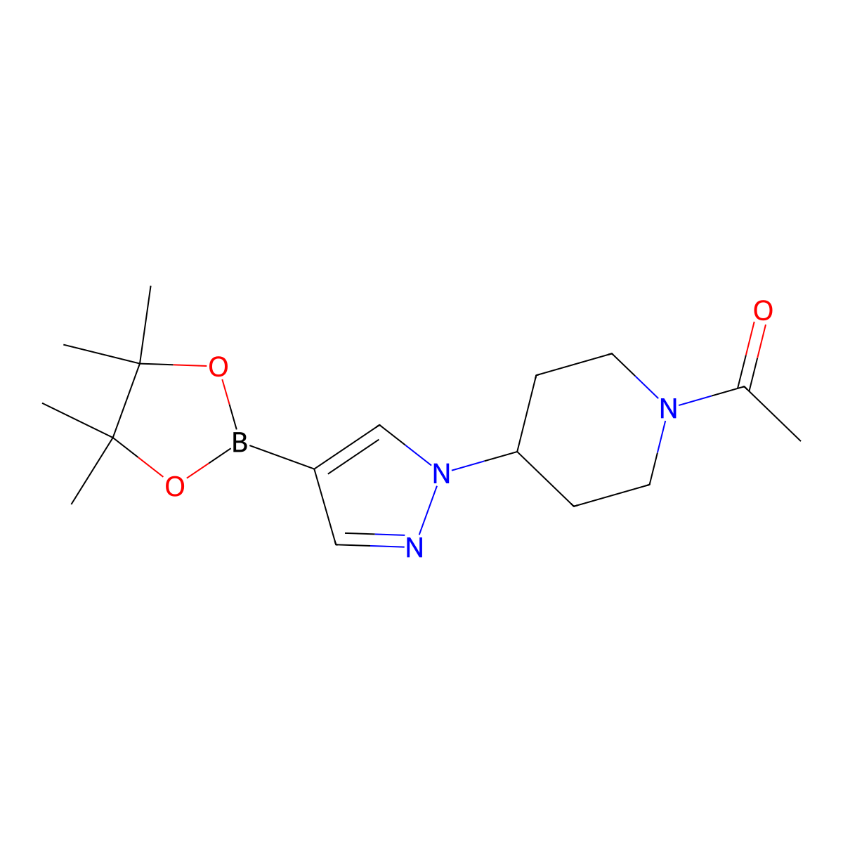 1-(4-(4-(4,4,5,5-tetramethyl-1,3,2-dioxaborolan-2-yl)-1H-pyrazol-1-yl)piperidin-1-yl)ethanone molecular structure, CAS 1092563-66-0