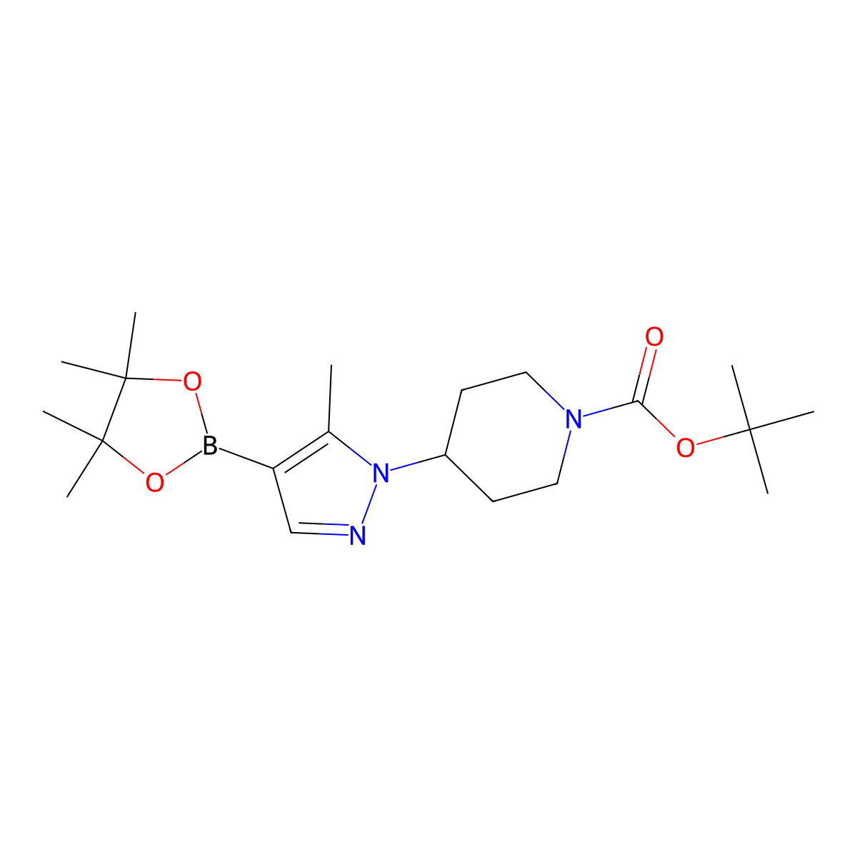 Tert-butyl 4-[5-methyl-4-(4,4,5,5-tetramethyl-1,3,2-dioxaborolan-2-yl)pyrazol-1-yl]piperidine-1-carboxylate molecular structure, CAS 1092563-67-1