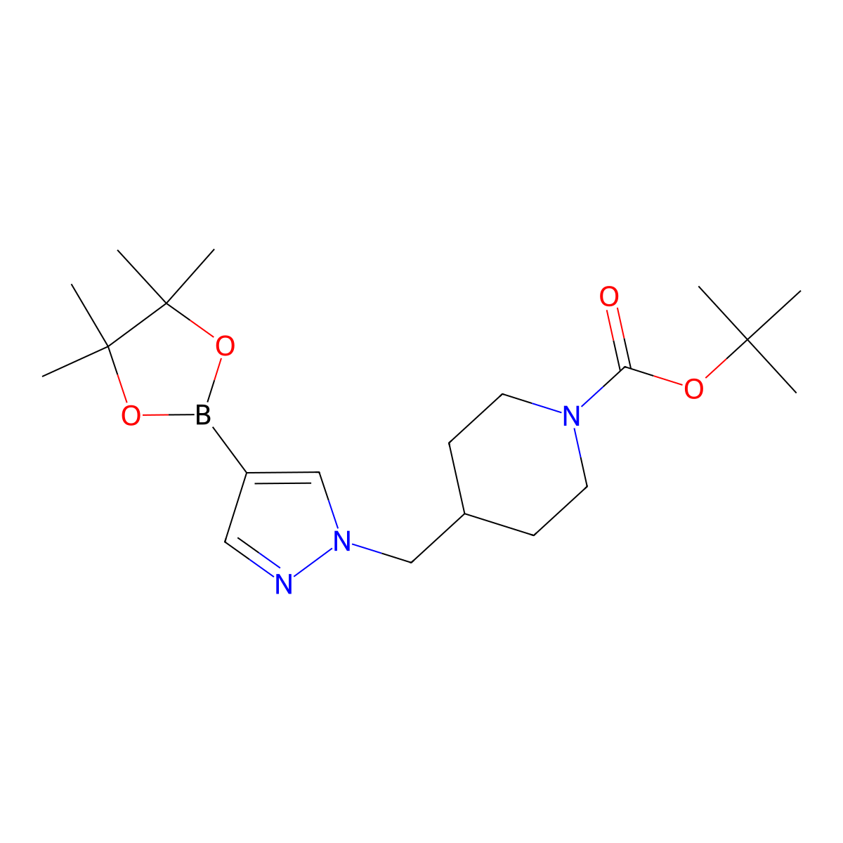 tert-butyl 4-{[4-(4,4,5,5-tetramethyl-1,3,2-dioxaborolan-2-yl)-1H-pyrazol-1-yl]methyl}piperidine-1-carboxylate molecular structure, CAS 1092563-72-8
